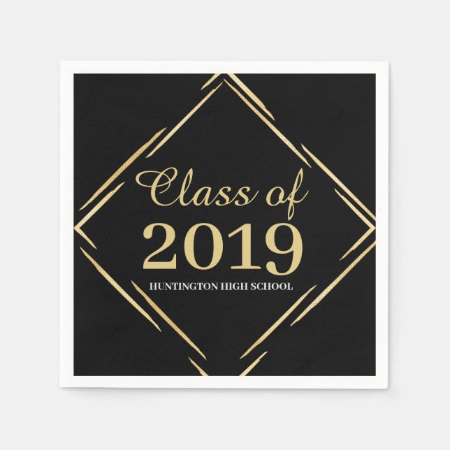 Serviette En Papier Lycée Reunion Gold/Black Class de 2019 (Devant)