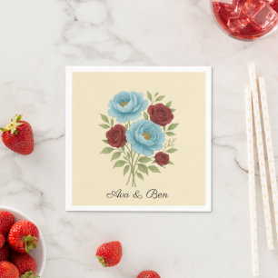 Serviette En Papier Lyons Blue Peony et Fig Purple Rose Mariage