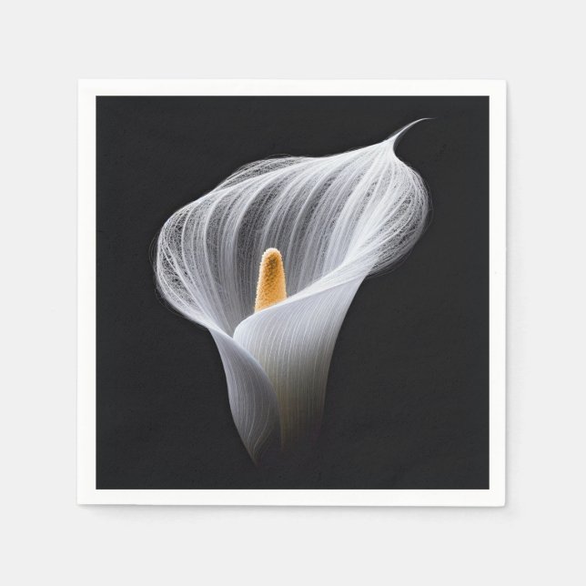 Serviette En Papier Lys Calla Blanc Sur Noir (Devant)