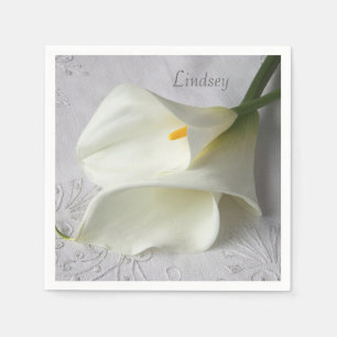 Serviette En Papier Lys calla blancs sur lin