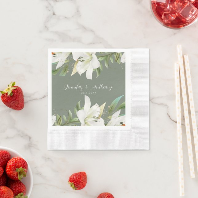 Serviette En Papier Lys floraux blancs (En situation)