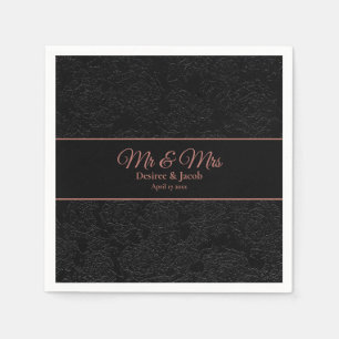 Serviette En Papier M. Et Mme Black Rose Gold Floral Élégant Moderne
