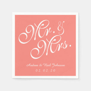 Serviette En Papier M. et Mme Coral Papier Mariage rose