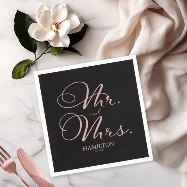 Serviette En Papier M. et Mme Elegant Rose Mariage Gold Foil (Créateur téléchargé)