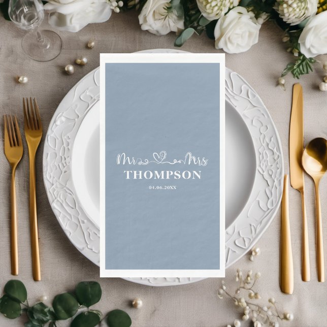 Serviette En Papier M. et Mme Elegant Simple | Dusty Blue (Créateur téléchargé)