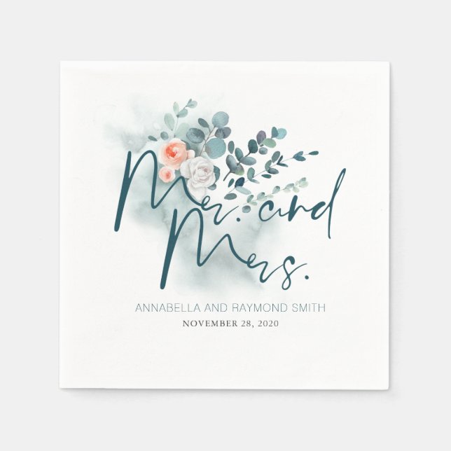 Serviette En Papier M. et Mme Eucalyptus Typographie Aquarelle (Devant)