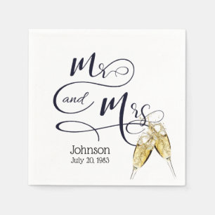 Serviette En Papier M. & Mme Anniversaire Toast Champagne