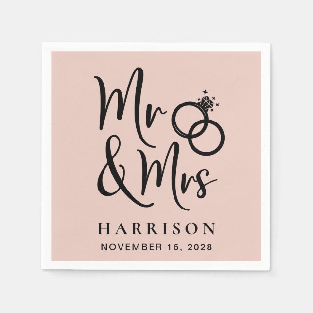 Serviette En Papier M. Mme Blush Pink Mariage (Devant)