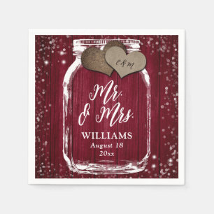 Serviette En Papier M. & Mme Burgundy Wood Mason Jar Barn Mariage