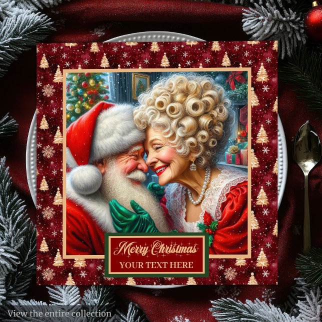 Serviette En Papier M. & Mme Claus Holiday Napkins Rouge Or Vert (Mr. & Mrs. Claus Holiday Napkins Red Gold Green)