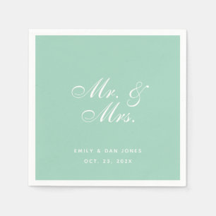 Serviette En Papier M. & Mme Mint Green Mariage Script simple et éléga
