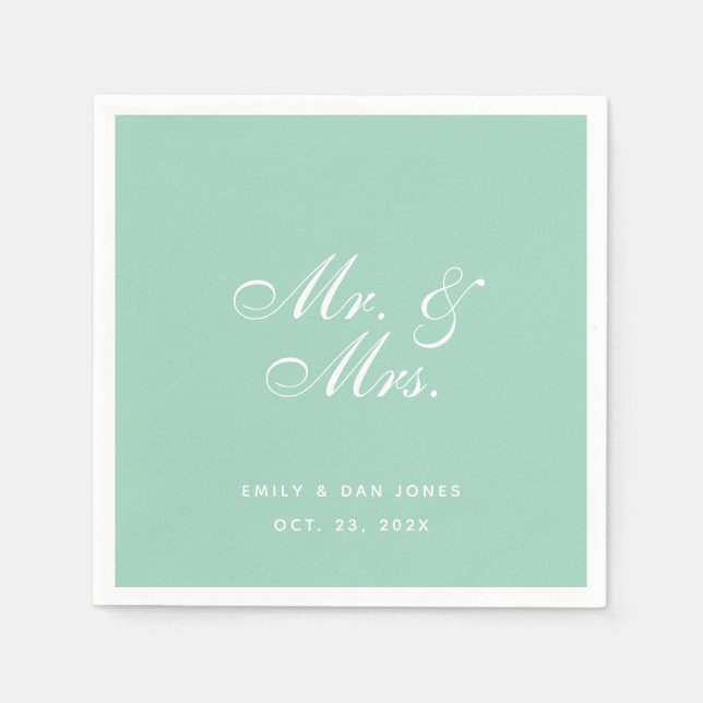 Serviette En Papier M. & Mme Mint Green Mariage Script simple et éléga (Devant)