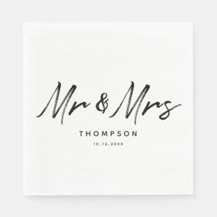Serviette En Papier M. & Mme Modern Black White Script Mariage