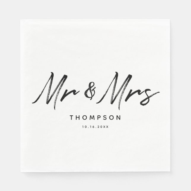 Serviette En Papier M. & Mme Modern Black White Script Mariage (Devant)