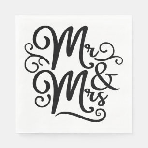 Serviette En Papier M. & Mme Monogram Mariage vient de se marier Noir