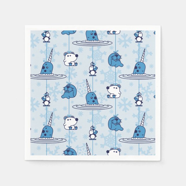 Serviette En Papier M. Narwhal Blue Snowflake Motif (Devant)