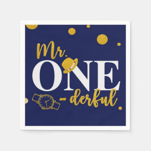 Serviette En Papier M. One-derful Navy Blue and Gold Birthday Party