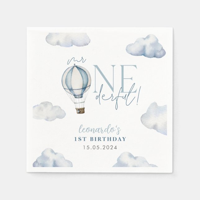 Serviette En Papier M. ONEderful Hot Air Ballon Boy 1er anniversaire B (Devant)
