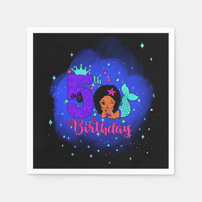 Serviette En Papier Ma sirène du 5e anniversaire (Devant)