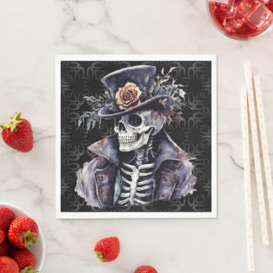 Serviette En Papier Macabre Orange & Purple Aquarelle Squelette