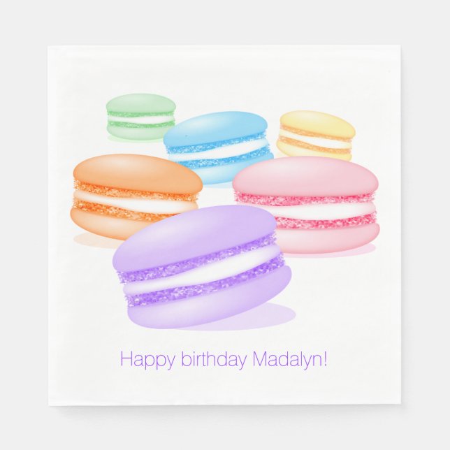 Serviette En Papier macarons arc-en-ciel pastel joyeux anniversaire (Devant)