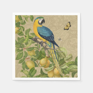 Serviette En Papier Macaw Blue Jaune Tropical Jungle Antique