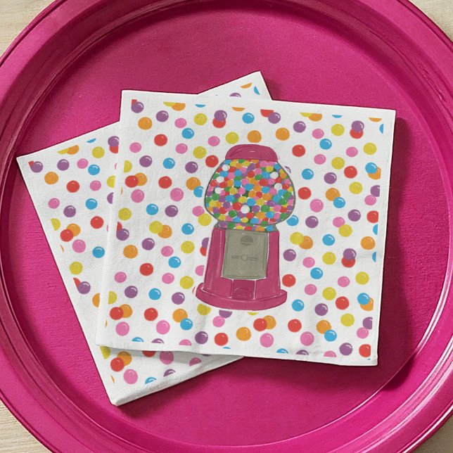Serviette En Papier Machine à gumball rose bonbons Bubble gomme Annive (Pink Gumball Machine Candy Bubble Gum Birthday Paper Cocktail Napkins)