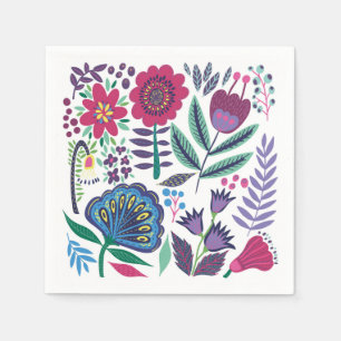 Serviette En Papier Magenta Folk Art motif floral