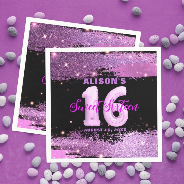 Serviette En Papier Magenta Modern Glam Sweet sixteen anniversaire (Créateur téléchargé)