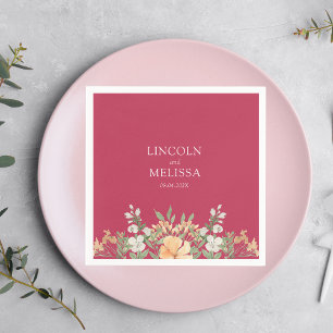 Serviette En Papier Magenta, Pêche et papier Mariage floral blanc