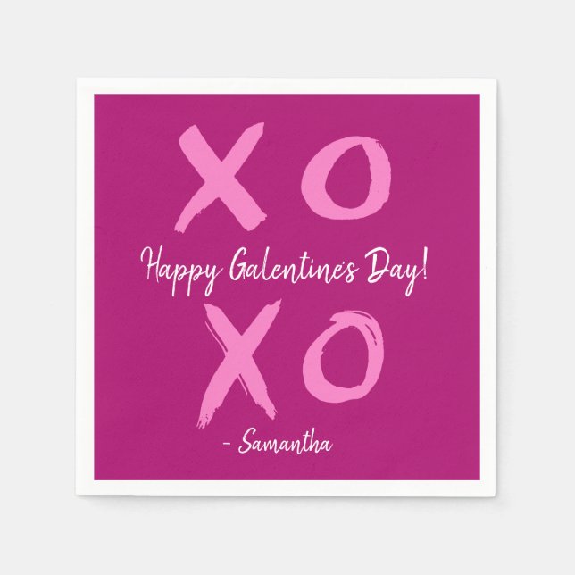 Serviette En Papier Magenta Pink XOXO - Bonne Saint-Galentin mignonne (Devant)