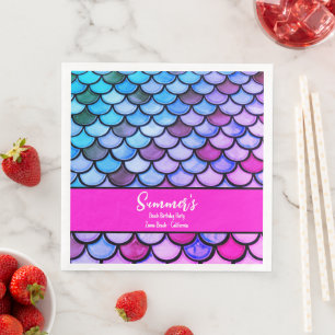 Serviette En Papier Magenta Purple Blue Mermaid Scales Plage Anniversa