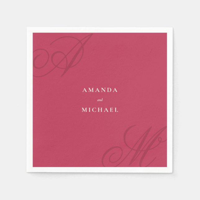 Serviette En Papier Magenta Rose Moderne Edge Élégant Mariage Monogram (Devant)