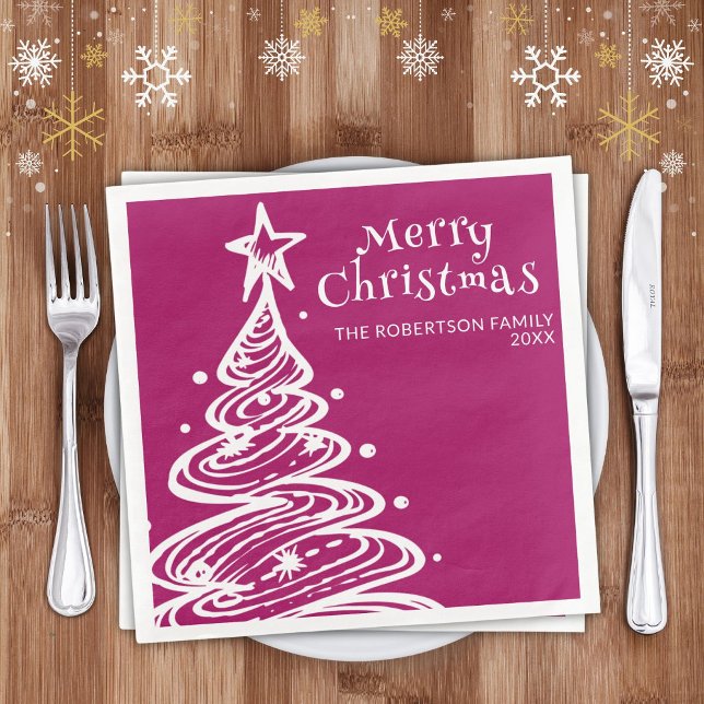 Serviette En Papier Magenta Rose White Christmas Tree Party (Créateur téléchargé)