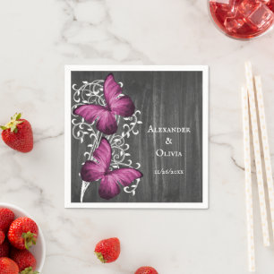 Serviette En Papier Magenta Rustic Butterfly Fête des mariées Napkin