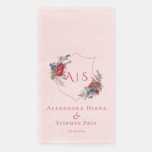 Serviette En Papier Magenta Vintage Botanique Floral Crest Monogramme