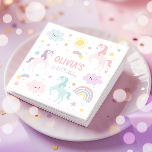 Serviette En Papier Magic Pastel Unicorn Rainbow Birthday Party