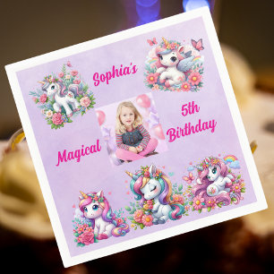 Serviette En Papier Magical Floral Unicorn Photo Anniversaire de enfan