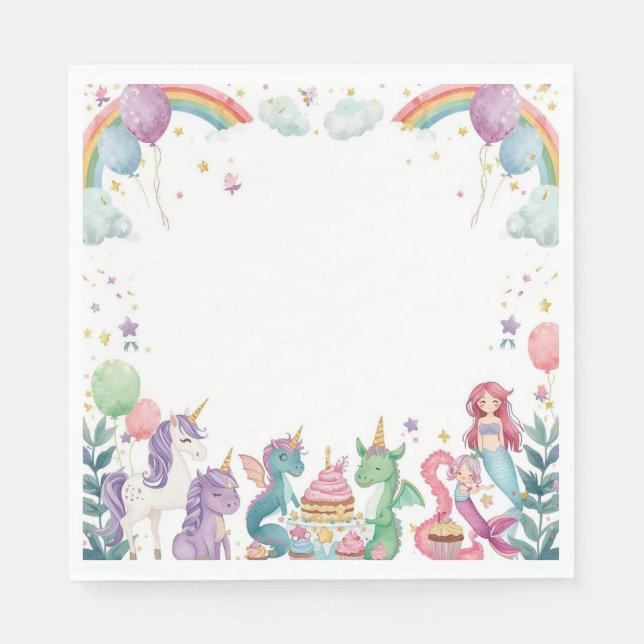 Serviette En Papier Magical Mermaids Unicorns Rainbow Personalized (Devant)