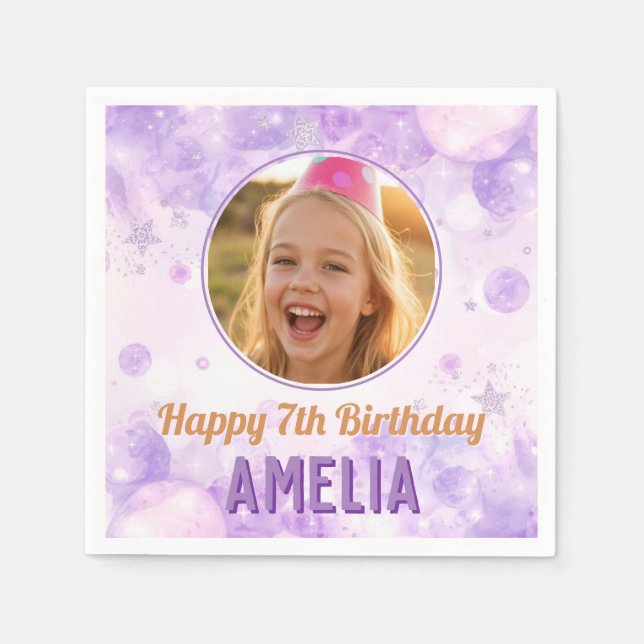 Serviette En Papier Magical Purple Photo Birthday Party  (Devant)
