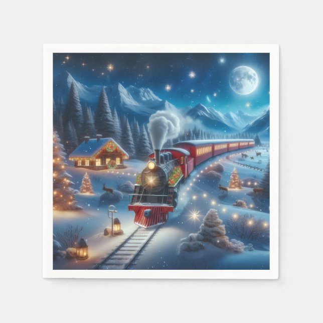 Serviette En Papier Magical Snowy Christmas Train Winter Scene (Devant)