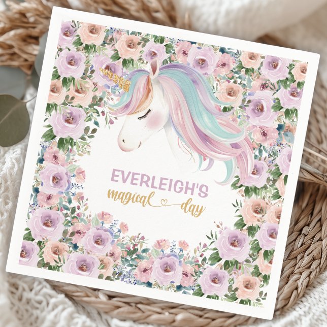 Serviette En Papier Magical Unicorn Purple Flower 1st birthday (Créateur téléchargé)