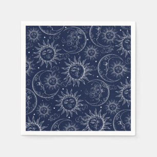 Serviette En Papier Magie Bleue Vintage Céleste Soleil Lune Étoiles