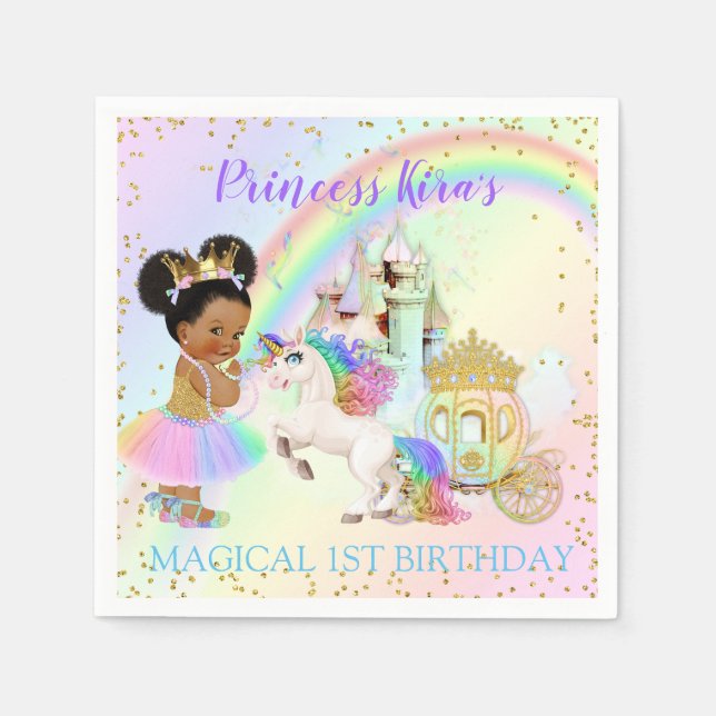 Serviette En Papier Magique Arc en Ciel Princesse Castle Carriage Unic (Devant)