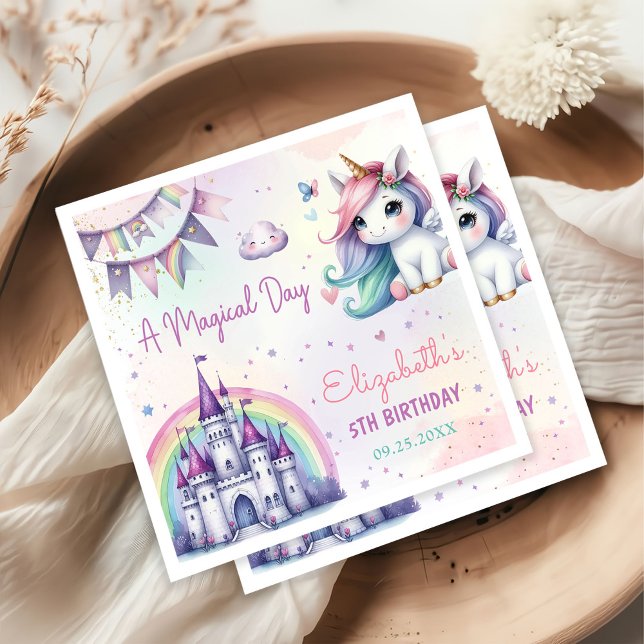 Serviette En Papier Magique Pastel Unicorn Arc-en-ciel Anniversaire (Créateur téléchargé)