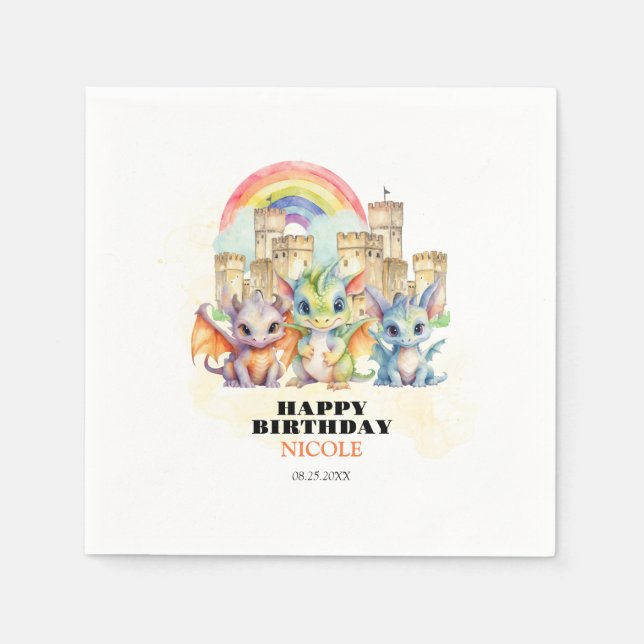 Serviette En Papier Magique Rainbow Castle Cute Baby Dragons Anniversa (Devant)