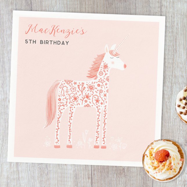 Serviette En Papier Magique Unicorn Blush rose fête d'anniversaire (Créateur téléchargé)
