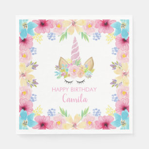 Serviette En Papier Magique Unicorn Party pour filles aquarelle floral