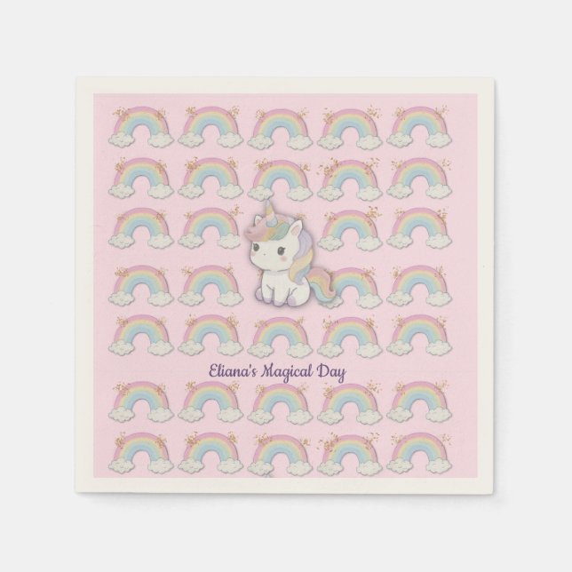Serviette En Papier Magique Unicorn Pastel Rainbow Party (Devant)