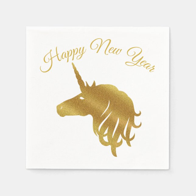 Serviette En Papier Magique Unicorne Joyeux Nouvel An Napkin (Devant)